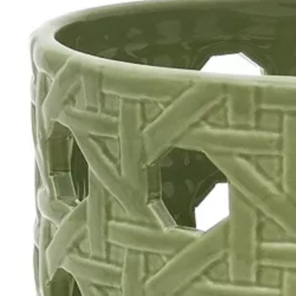 NWOT Green Ceramic Basketweave Candle Sleeve, Holder Sonoma Goods For Life® - Picture 2 of 6